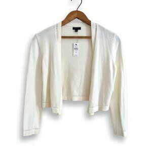 NWT Talbots Cream Cropped Open Front Cardigan | Pointelle Trim | Size XS